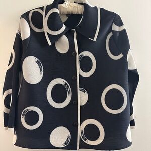 Vanité Couture Pleated Top/Cardigan/Button-up Blouse - Blue/Navy and white